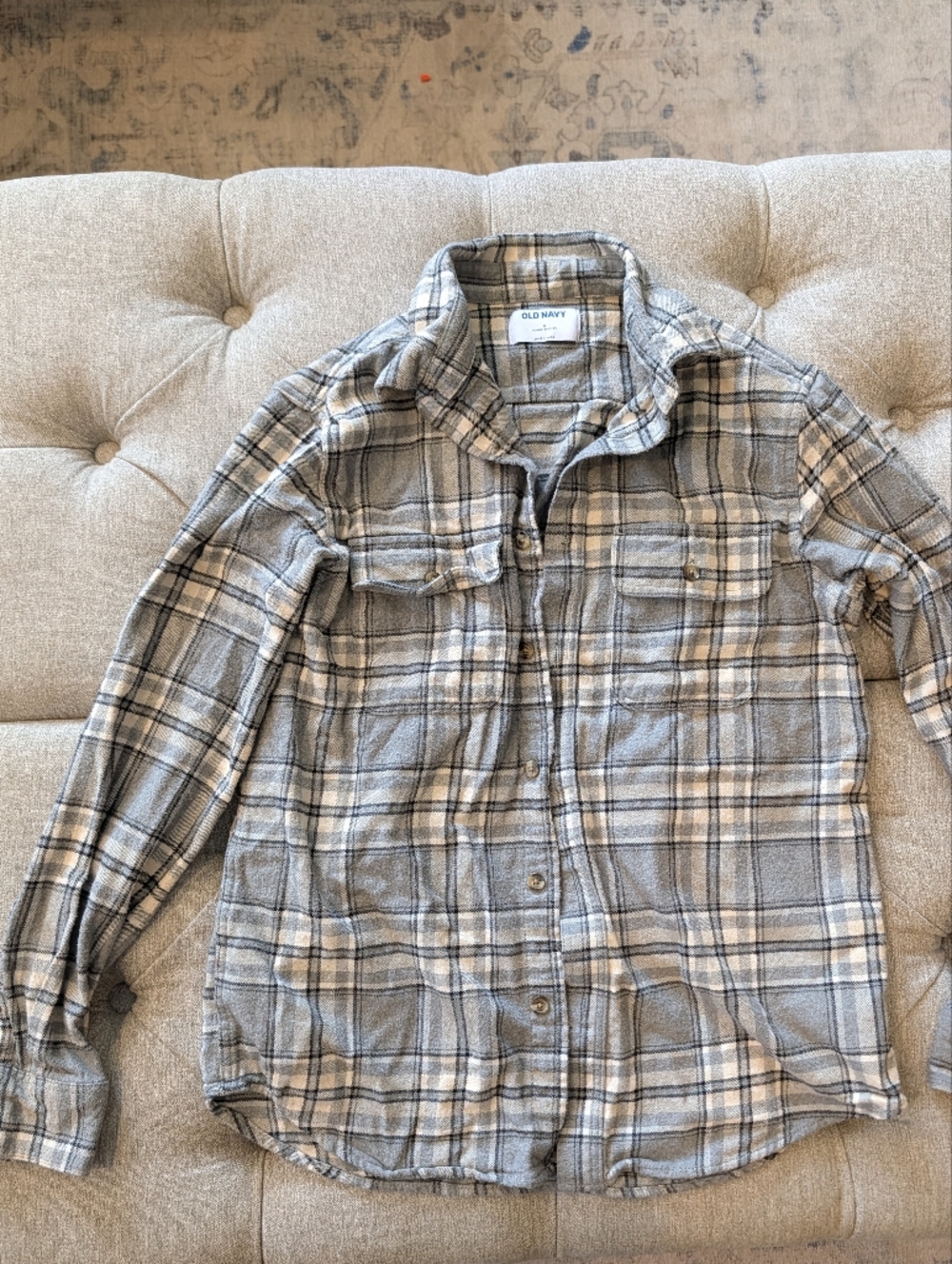 Old Navy Plaid Button-Down Shirt in Beige and Gray
